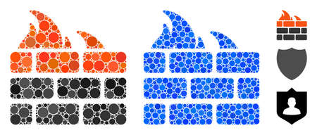 Firewall mosaic of circle elements in various sizes and color tinges, based on firewall icon. Vector circle elements are organized into blue illustration.のイラスト素材