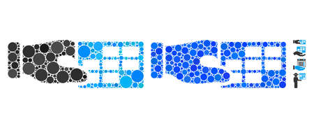 Timetable properties composition of small circles in various sizes and color tones, based on timetable properties icon. Vector small circles are united into blue collage.のイラスト素材