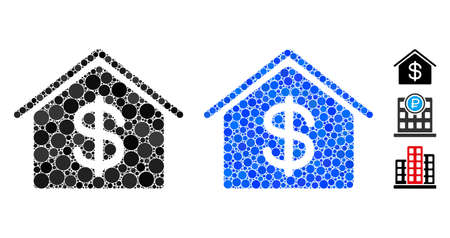 Real estate mosaic of circle elements in various sizes and color tints, based on real estate icon. Vector circle elements are united into blue illustration.のイラスト素材