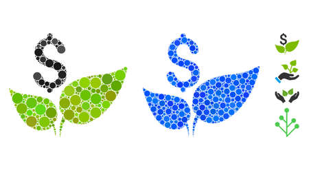 Eco startup mosaic of round dots in different sizes and color tinges, based on eco startup icon. Vector round dots are united into blue illustration.のイラスト素材