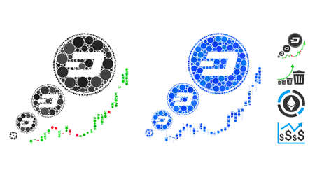 Dashcoin inflation chart mosaic of spheric dots in different sizes and shades, based on Dashcoin inflation chart icon. Vector dots are combined into blue illustration.のイラスト素材