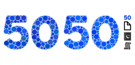 50 digits text composition of circle elements in various sizes and color tones, based on 50 digits text icon. Vector circle elements are combined into blue collage.のイラスト素材