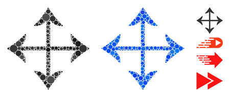 Move composition of circle elements in various sizes and color hues, based on move icon. Vector circle elements are united into blue illustration. Dotted move icon in usual and blue versions.のイラスト素材