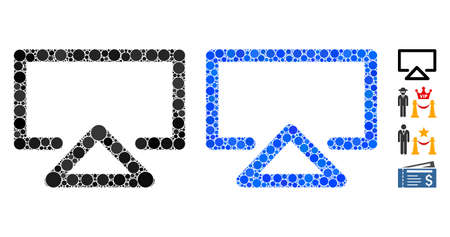 Data entry mosaic of filled circles in different sizes and color tones, based on data entry icon. Vector filled circles are organized into blue collage.のイラスト素材