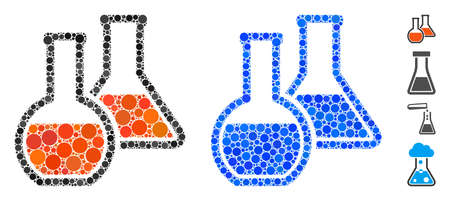 Glass flasks composition of circle elements in various sizes and shades, based on glass flasks icon. Vector circle elements are united into blue composition.のイラスト素材