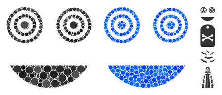 Mad smiley composition of filled circles in various sizes and color tinges, based on mad smiley icon. Vector small circles are united into blue composition.のイラスト素材