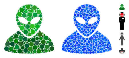 Alien composition of filled circles in variable sizes and shades, based on alien icon. Vector random...
