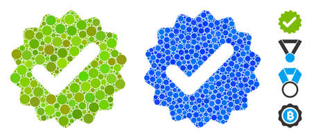 Best medallion composition of filled circles in various sizes and color tones, based on best medallion icon. Vector small circles are organized into blue composition.のイラスト素材
