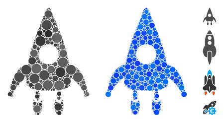 Rocket module mosaic of filled circles in various sizes and color tones, based on rocket module icon. Vector small circles are combined into blue mosaic.のイラスト素材