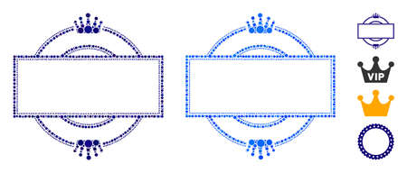 Crown round and rectangle frame mosaic of round dots in variable sizes and shades, based on crown round and rectangle frame icon. Vector dots are grouped into blue mosaic.のイラスト素材
