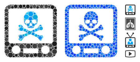 Xray screening mosaic of round dots in various sizes and color hues, based on xray screening icon. Vector dots are organized into blue mosaic. Dotted xray screening icon in usual and blue versions.のイラスト素材