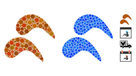 Chicken wings mosaic of filled circles in variable sizes and color tones, based on chicken wings icon. Vector filled circles are organized into blue collage.のイラスト素材