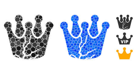 Corrupted monarchy mosaic of filled circles in different sizes and shades, based on corrupted monarchy icon. Vector random circles are organized into blue mosaic.のイラスト素材