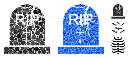 Old grave composition of small circles in different sizes and color tones, based on old grave icon. Vector random circles are composed into blue composition.のイラスト素材