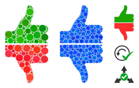 Yes no gesture mosaic of small circles in different sizes and color tones, based on yes no gesture icon. Vector small circles are composed into blue illustration.のイラスト素材