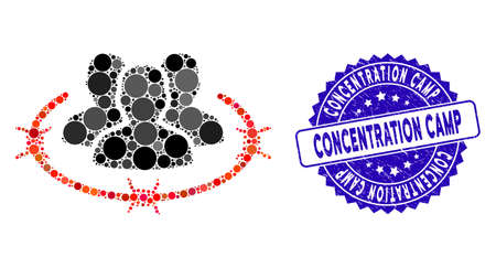 Mosaic concentration icon and rubber stamp watermark with Concentration  caption. Mosaic vector is designed with concentration  pictogram and with randomized round spots.のイラスト素材