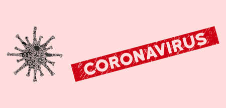 Contagious collage coronavirus icon and rectangle distressed stamp seal with Coronavirus text....