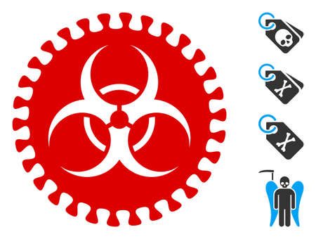 Virus hazard icon. Illustration contains vector flat virus hazard pictogram isolated on a white background, and bonus icons.のイラスト素材