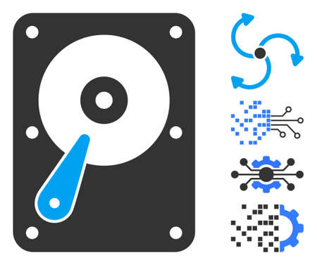 Hard disk icon. Illustration contains vector flat hard disk pictogram isolated on a white background, and bonus icons.のイラスト素材