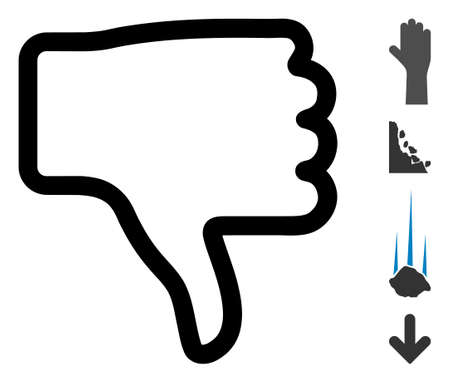 Thumb down icon. Illustration contains vector flat thumb down pictogram isolated on a white background, and bonus icons.のイラスト素材