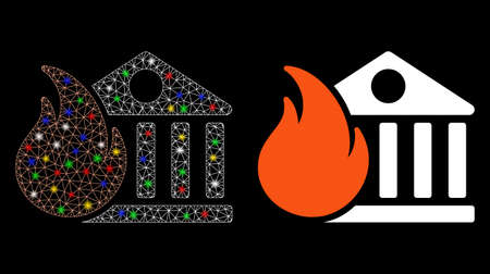 Glowing mesh bank fire conflagration icon with glow effect. Abstract illuminated model of bank fire conflagration. Shiny wire frame polygonal mesh bank fire conflagration icon.のイラスト素材