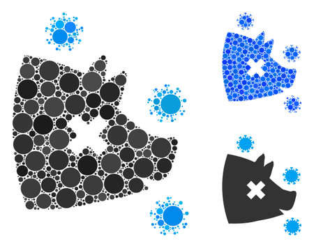 Swine flu composition of filled circles in different sizes and color tones, based on swine flu icon. Vector filled circles are composed into blue mosaic.のイラスト素材