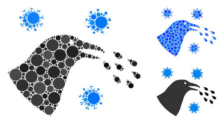 Bird flu infection composition of round dots in variable sizes and shades, based on bird flu infection icon. Vector round dots are combined into blue collage.のイラスト素材
