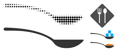 Empty spoon halftone vector icon and solid version. Illustration style is dotted iconic Empty spoon icon symbol on a white background. Halftone matrix is round pixel. Some bonus pictograms.のイラスト素材