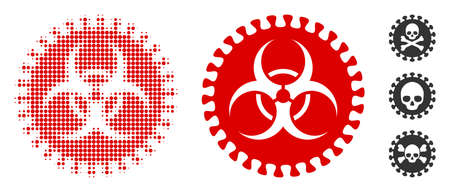 Virus hazard halftone vector icon and solid version. Illustration style is dotted iconic Virus hazard icon symbol on a white background. Halftone matrix is circle spots. Some bonus pictograms.のイラスト素材