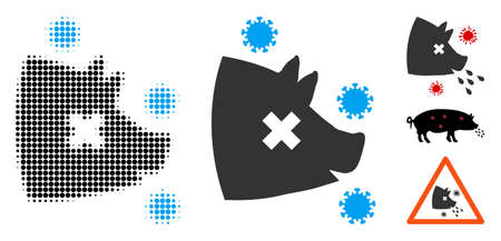 Swine flu halftone vector icon and solid version. Illustration style is dotted iconic Swine flu icon symbol on a white background. Halftone texture is circle pixel. Some bonus icons.のイラスト素材