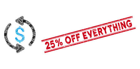 Mosaic refresh price pictogram and red 25% Off Everything seal stamp between double parallel lines....