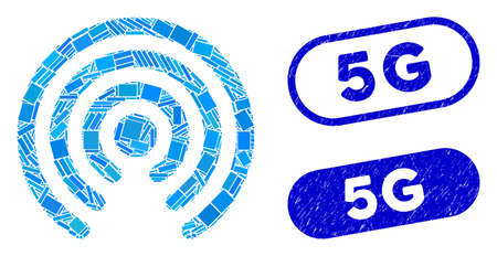Mosaic airdrop source and distressed stamp seals with 5G phrase. Mosaic vector airdrop source is...