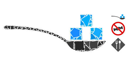 Glossy white mesh sugar spoon with glare effect. Abstract illuminated model of sugar spoon. Shiny wire carcass triangular mesh sugar spoon icon on a black background.のイラスト素材