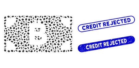 Collage Bitcoin cash banknote and rubber stamp seals with Credit Rejected caption. Mosaic vector Bitcoin cash banknote is designed with random elliptic items.のイラスト素材
