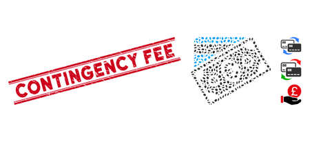 Corroded red stamp watermark with Contingency Fee caption inside double parallel lines, and mosaic Euro money credit card icon.のイラスト素材