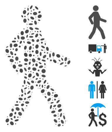 Dotted Mosaic based on walking man. Mosaic vector walking man is created with random ellipse items.のイラスト素材
