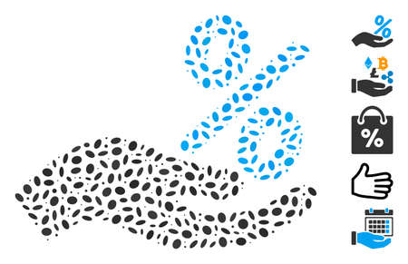 Dot Mosaic based on discount offer hand. Mosaic vector discount offer hand is composed with randomized elliptic dots.のイラスト素材