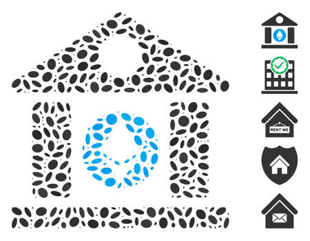 Dot Mosaic based on Ethereum corporation building. Mosaic vector Ethereum corporation building is formed with random ellipse spots. Bonus icons are added.のイラスト素材