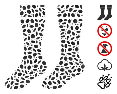 Dotted Mosaic based on socks. Mosaic vector socks is composed with randomized oval spots. Bonus icons are added.のイラスト素材