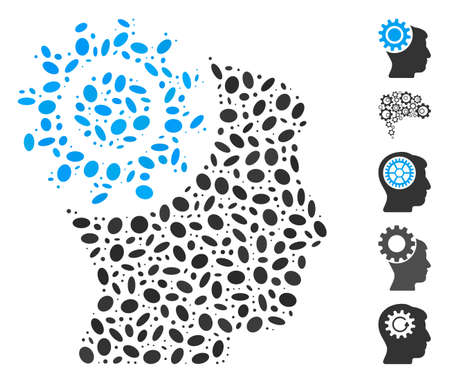 Dot Mosaic based on brain gear. Mosaic vector brain gear is designed with randomized oval dots. Bonus icons are added.のイラスト素材