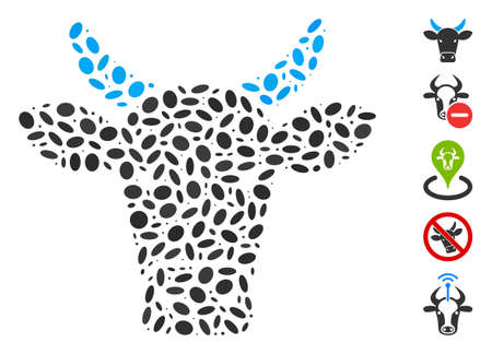 Dot Mosaic based on cow. Mosaic vector cow is created with scattered elliptic dots. Bonus icons are added.のイラスト素材