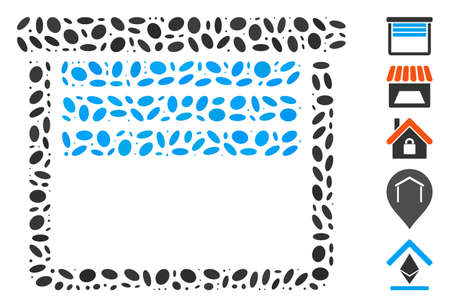 Dot Mosaic based on garage empty. Mosaic vector garage empty is formed with randomized elliptic spots. Bonus icons are added.のイラスト素材