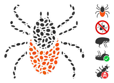 Dotted Mosaic based on mite tick. Mosaic vector mite tick is formed with scattered ellipse items. Bonus icons are added.のイラスト素材