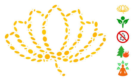 Dot Mosaic based on lotus. Mosaic vector lotus is created with randomized oval dots. Bonus icons are added.のイラスト素材
