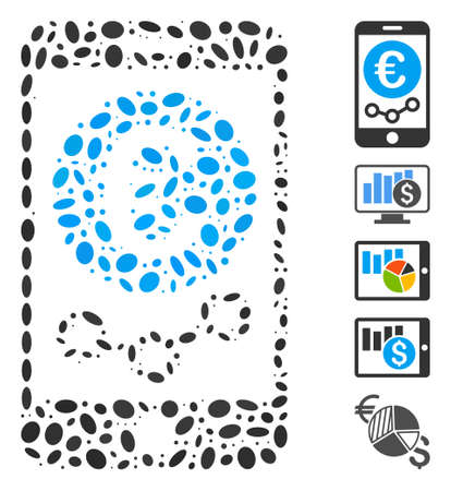 Dot Mosaic based on Euro mobile market monitoring. Mosaic vector Euro mobile market monitoring is formed with random oval spots. Bonus icons are added.のイラスト素材
