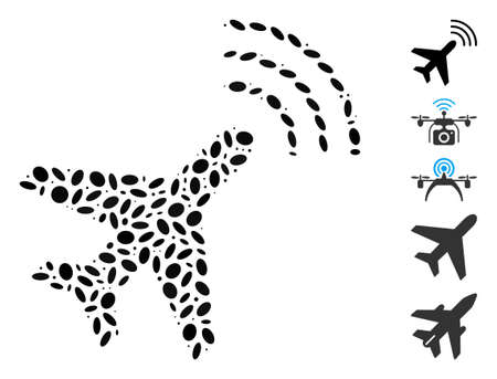 Dot Mosaic based on radio monitoring airplane. Mosaic vector radio monitoring airplane is composed with randomized elliptic items. Bonus icons are added.のイラスト素材