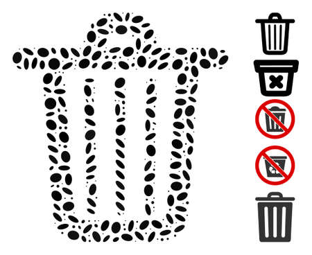 Dotted Mosaic based on trash can. Mosaic vector trash can is created with randomized oval items. Bonus icons are added.のイラスト素材
