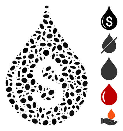 Dot Mosaic based on oil drop price. Mosaic vector oil drop price is created with randomized ellipse spots. Bonus icons are added.のイラスト素材