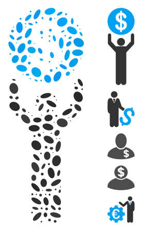 Dotted Mosaic based on banker. Mosaic vector banker is created with scattered ellipse items. Bonus icons are added.のイラスト素材