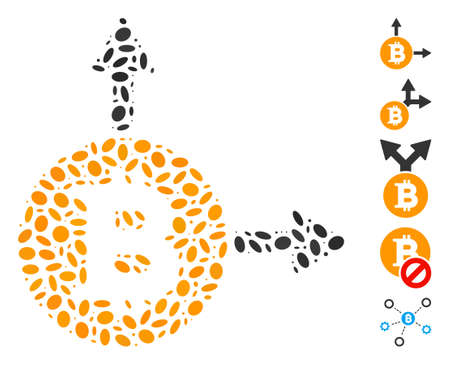 Dot Mosaic based on Bitcoin fork. Mosaic vector Bitcoin fork is designed with random elliptic elements. Bonus icons are added.のイラスト素材